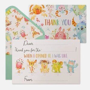 100 Pack Kids Thank You Cards Fill in the Blank Birthday Party Children Neutral